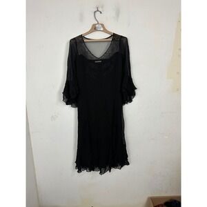 Nataya Black Gothic Romantic Midi Dress Sheer Mesh Ruffle Bell Sleeve Corset M